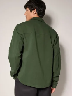 Formele Overhemden|Jassen En Jacks*Next Donkergroen - Jersey keperstof Overshirt met drukknopen