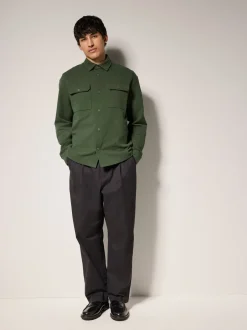 Formele Overhemden|Jassen En Jacks*Next Donkergroen - Jersey keperstof Overshirt met drukknopen