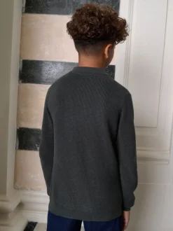 Truien En Breisels|Next Donkergroen - Poloshirt met textuur en lange mouwen (3-16jr)