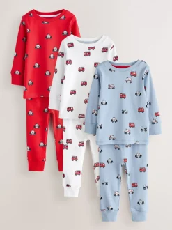 Pyjama's|Nachtkleding En Pyjama's|Next Donkerrood/blauw met hulpverleningsvoertuig - Mini Knusse Pyjama's 3 Set (9mnd-10jr)