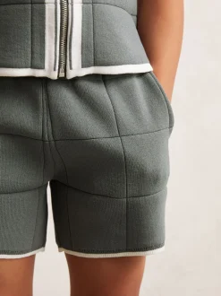 Shorts*Reiss - Barbor Tipped Knit Stitch-Detail Shorts Donkersaliegroen