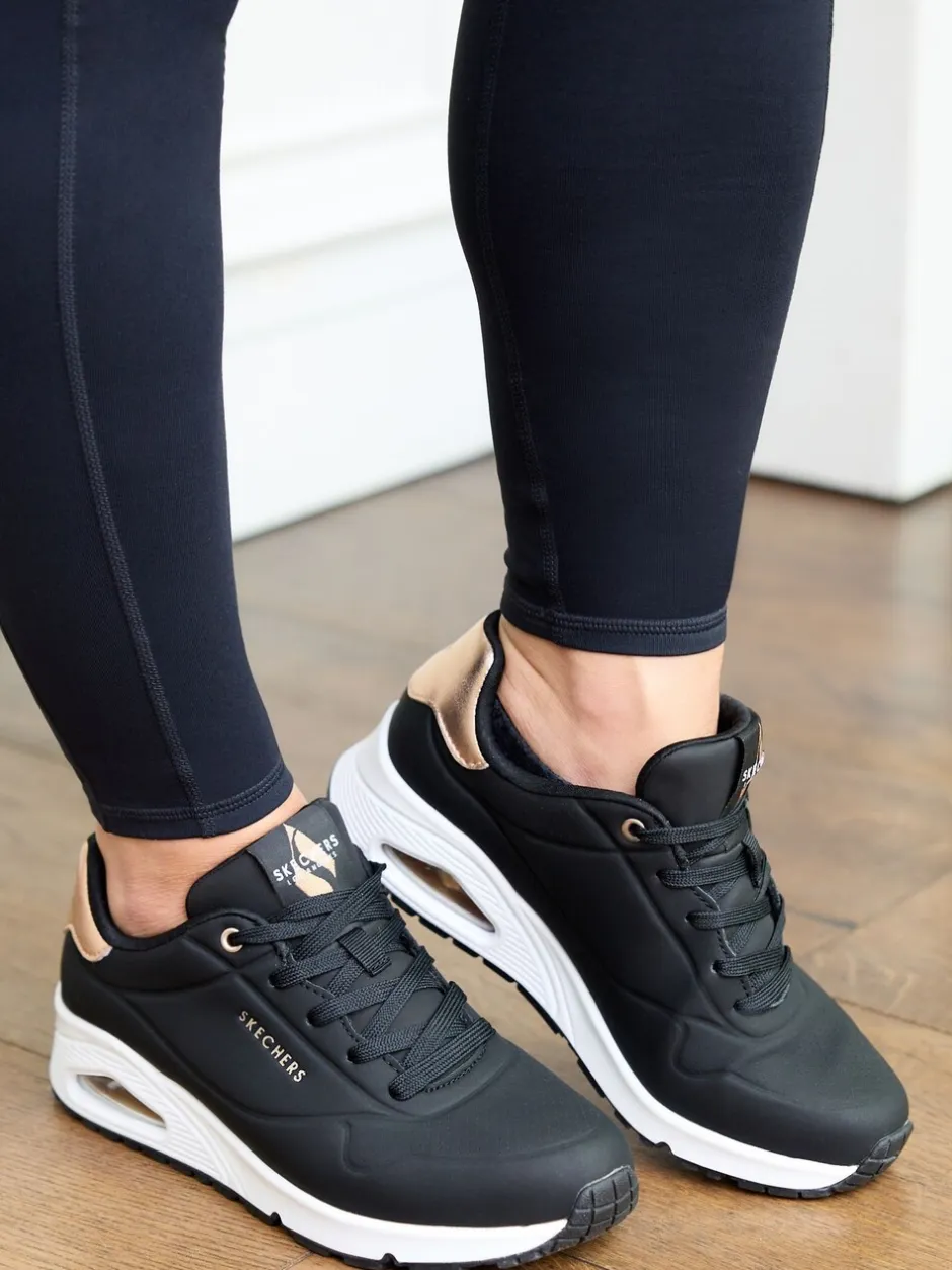 Sneakers*Skechers - goudkleurige damessneakers met standaard pasvorm Uno Donkerzwart