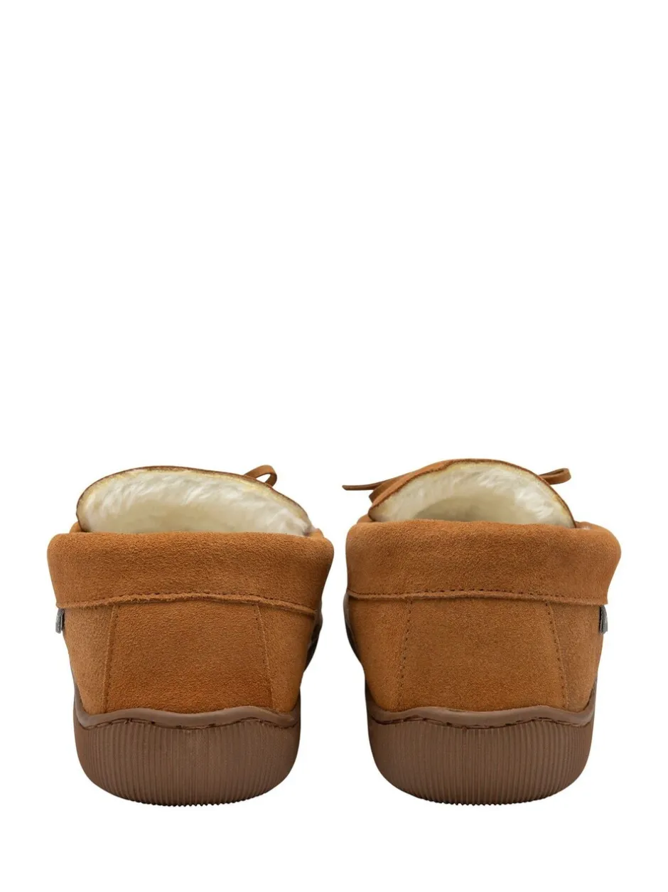 Pantoffels*Dunlop heren leren moccasinpantoffels met imitatiebontvoering