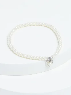 Sieraden|Next Echt zilver - Armband met kralen, pareleffect en hartjesbedel