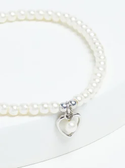 Sieraden|Next Echt zilver - Armband met kralen, pareleffect en hartjesbedel