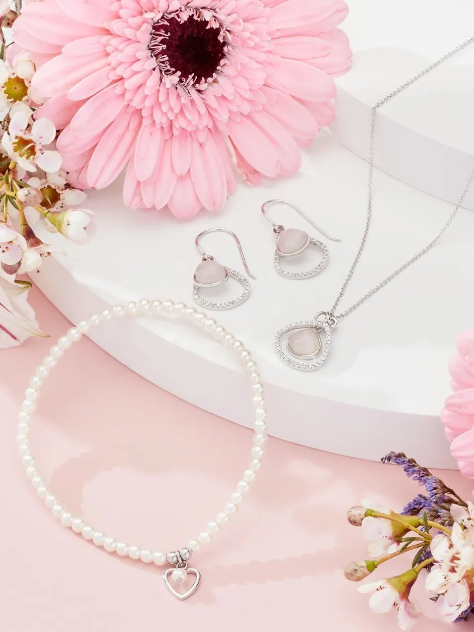 Sieraden|Next Echt zilver - Armband met kralen, pareleffect en hartjesbedel