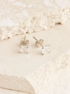 Sieraden|Next Echt zilver - Vierkante oorknopjes met zirkonia