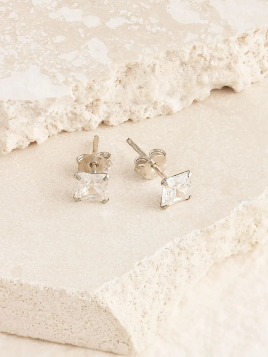 Sieraden|Next Echt zilver - Vierkante oorknopjes met zirkonia
