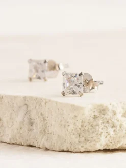 Sieraden|Next Echt zilver - Vierkante oorknopjes met zirkonia