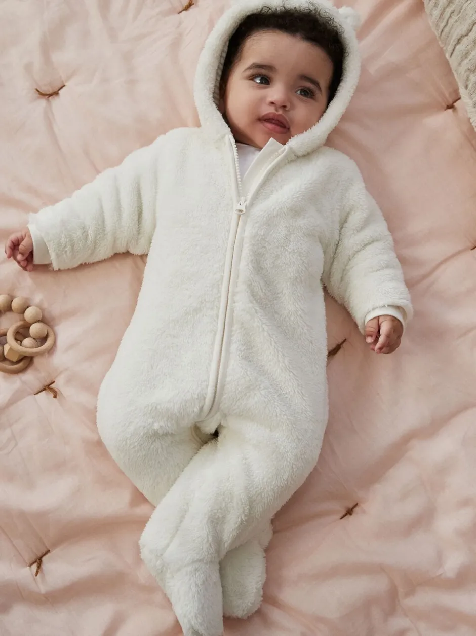 Jassen, Jacks En Kinderwagenpakjes|Jassen En Jacks|Next Ecru - All-in-one voor baby's van zachte fleece met capuchon (0mnd-2jr)