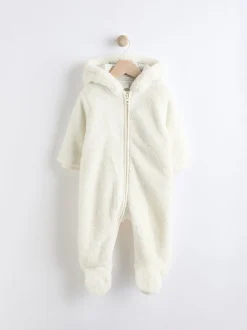 Jassen, Jacks En Kinderwagenpakjes|Jassen En Jacks|Next Ecru - All-in-one voor baby's van zachte fleece met capuchon (0mnd-2jr)