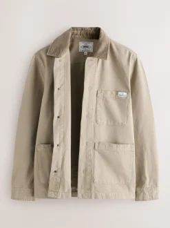Shirts|Next - Corduroy canvas shacket overshirt met kraag Ecru