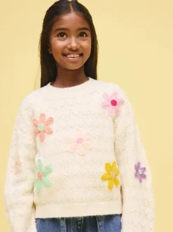 Gebreide Kleding*Next Ecru - 3D Flower Embroidered Jumper (3-16yrs)