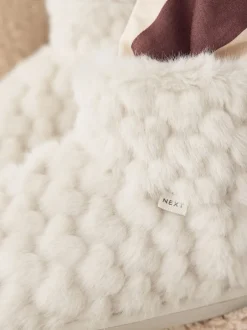 Pantoffels|Next - Faux Fur Heart Slipper Boots Ecru