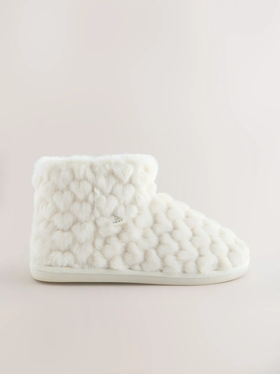 Pantoffels|Next - Faux Fur Heart Slipper Boots Ecru