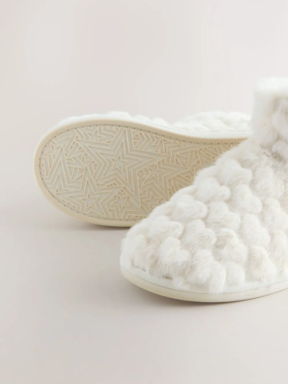 Pantoffels|Next - Faux Fur Heart Slipper Boots Ecru