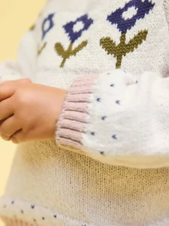 Gebreide Kleding|Next Ecru - Flower Knitted Jumper (3mths-7yrs)