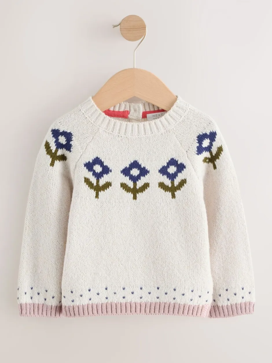 Gebreide Kleding|Next Ecru - Flower Knitted Jumper (3mths-7yrs)