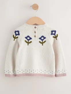 Gebreide Kleding|Next Ecru - Flower Knitted Jumper (3mths-7yrs)