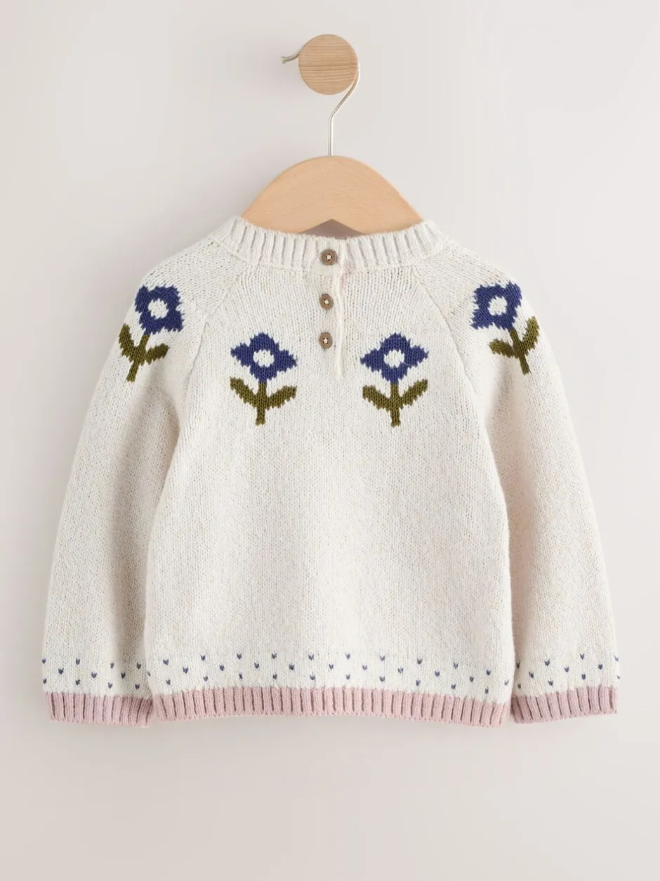 Gebreide Kleding|Next Ecru - Flower Knitted Jumper (3mths-7yrs)