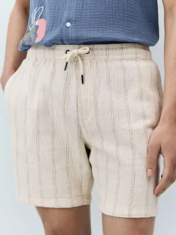 Shorts|Next Ecru - Gestreepte short met elastische taille en textuur