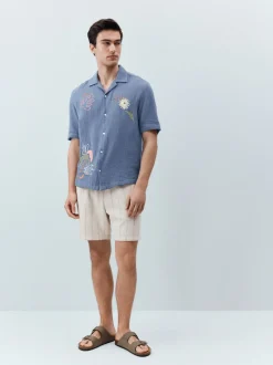 Shorts|Next Ecru - Gestreepte short met elastische taille en textuur