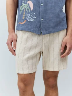 Shorts|Next Ecru - Gestreepte short met elastische taille en textuur