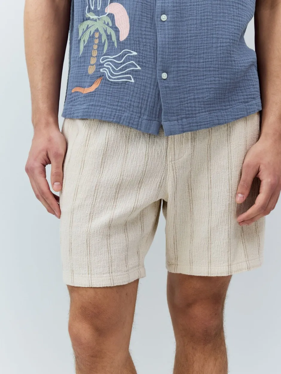 Shorts|Next Ecru - Gestreepte short met elastische taille en textuur