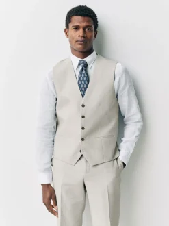 Vesten*Next Ecru - Gilet van linnenmix met textuur