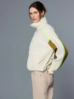 Hoody's En Sweatshirts*Next - Half Zip Fleece with Colourblock Panels Ecru