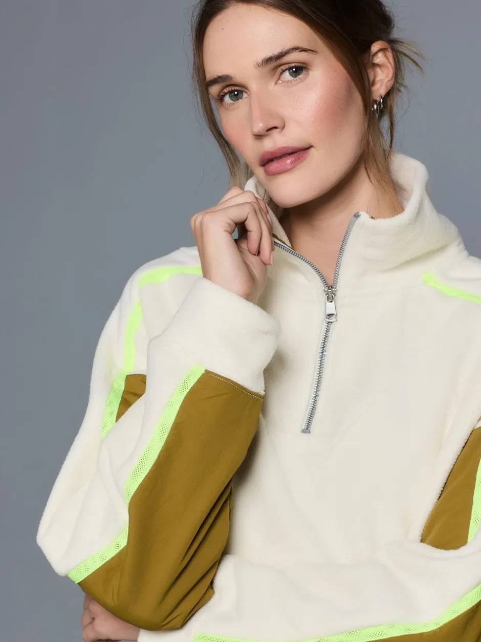 Hoody's En Sweatshirts*Next - Half Zip Fleece with Colourblock Panels Ecru