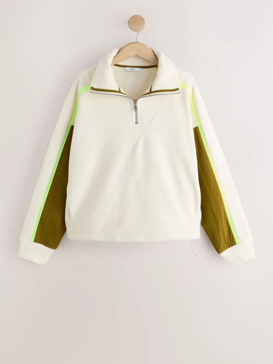 Hoody's En Sweatshirts*Next - Half Zip Fleece with Colourblock Panels Ecru