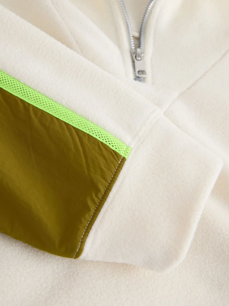 Hoody's En Sweatshirts*Next - Half Zip Fleece with Colourblock Panels Ecru