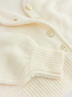 Gebreide Kleding|Next - Heart Button Cardigan With Wool Ecru