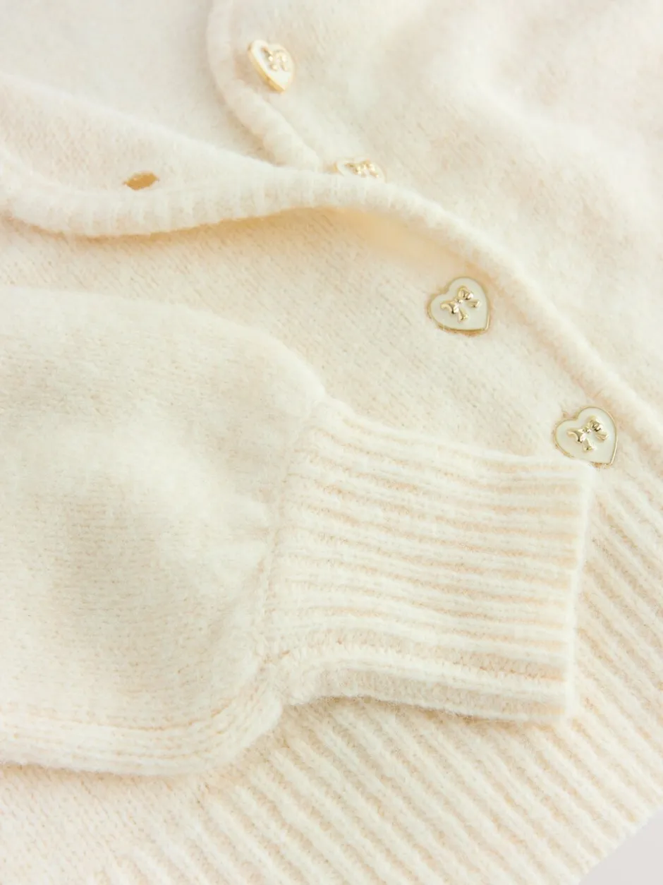 Gebreide Kleding|Next - Heart Button Cardigan With Wool Ecru