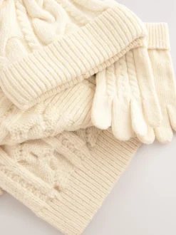 Mutsen, Handschoenen En Sjaals|Next - Kabelmuts, sjaal en handschoenenset (3-16jr) Ecru
