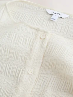 Blouses En Overhemden|Tops En T-Shirts*Next - Long Sleeve Boatneck Textured Button-Front Blouse Ecru
