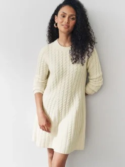 Jurken|Next - Mini-trui-jurk met kabelpatroon Ecru
