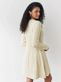 Jurken|Next - Mini-trui-jurk met kabelpatroon Ecru