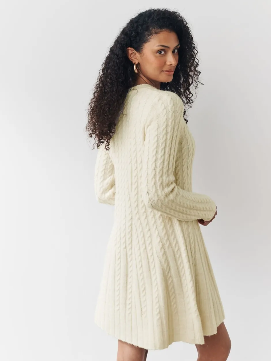 Jurken|Next - Mini-trui-jurk met kabelpatroon Ecru