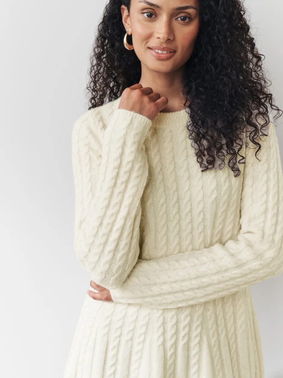 Jurken|Next - Mini-trui-jurk met kabelpatroon Ecru