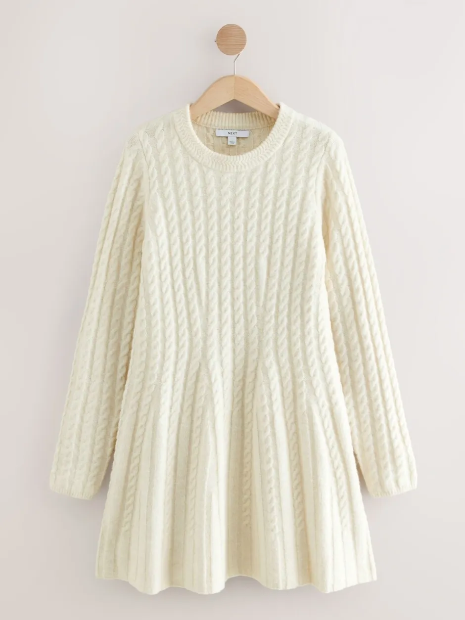 Jurken|Next - Mini-trui-jurk met kabelpatroon Ecru