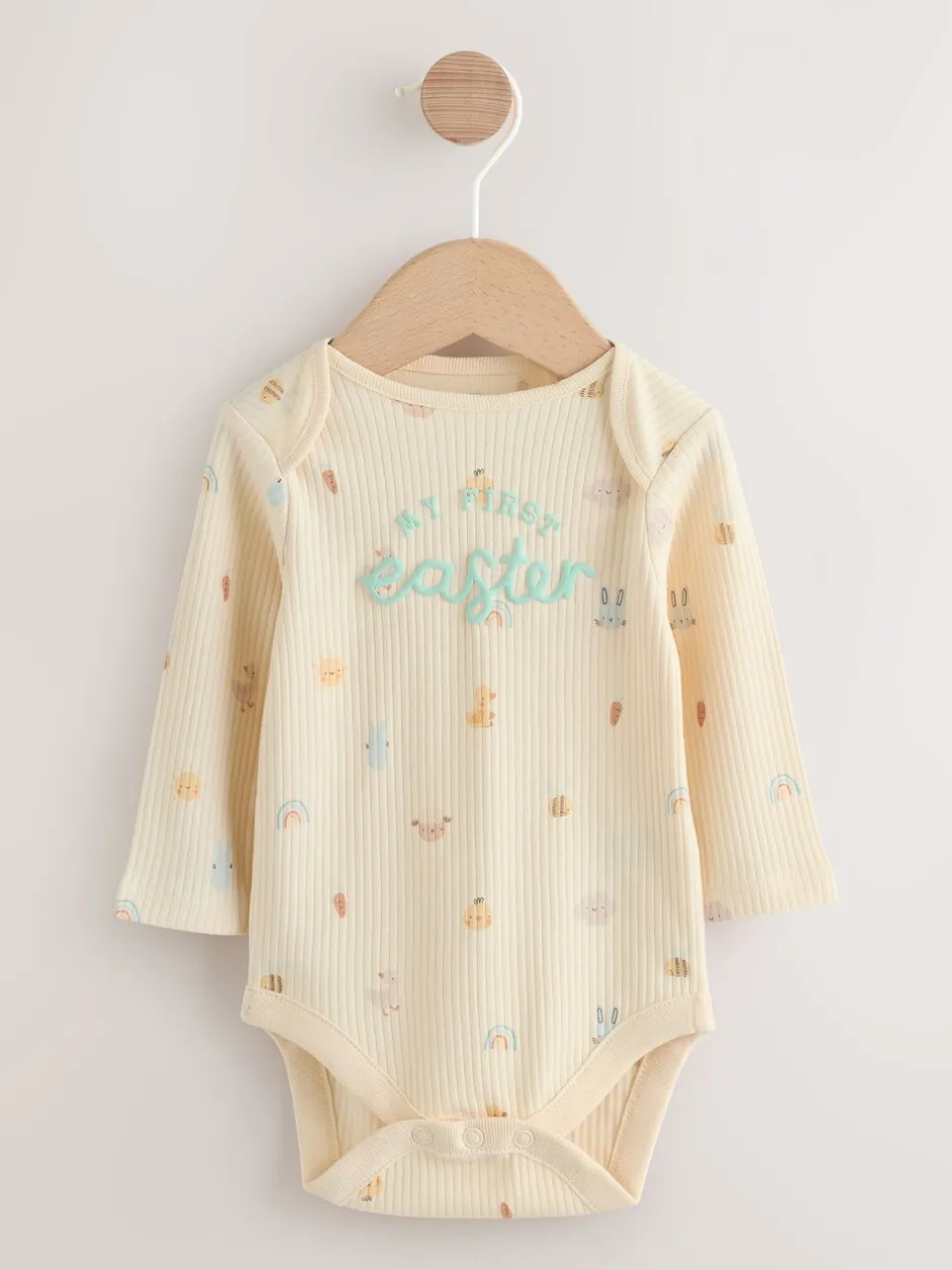 Rompertjes En Hemdjes|Rompertjes En Hemdjes*Next Ecru - My First Easter Long Sleeve Baby Bodysuit