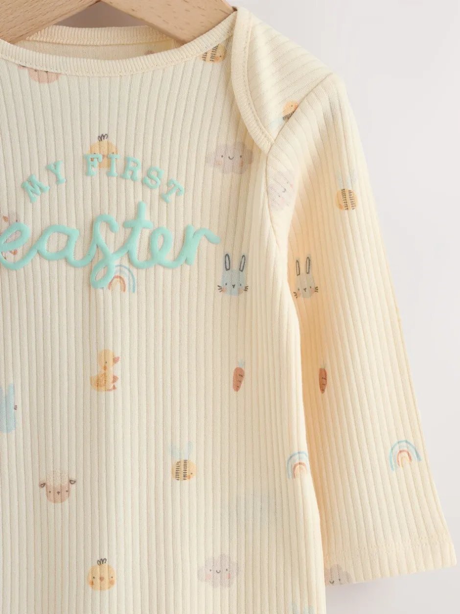Rompertjes En Hemdjes|Rompertjes En Hemdjes*Next Ecru - My First Easter Long Sleeve Baby Bodysuit