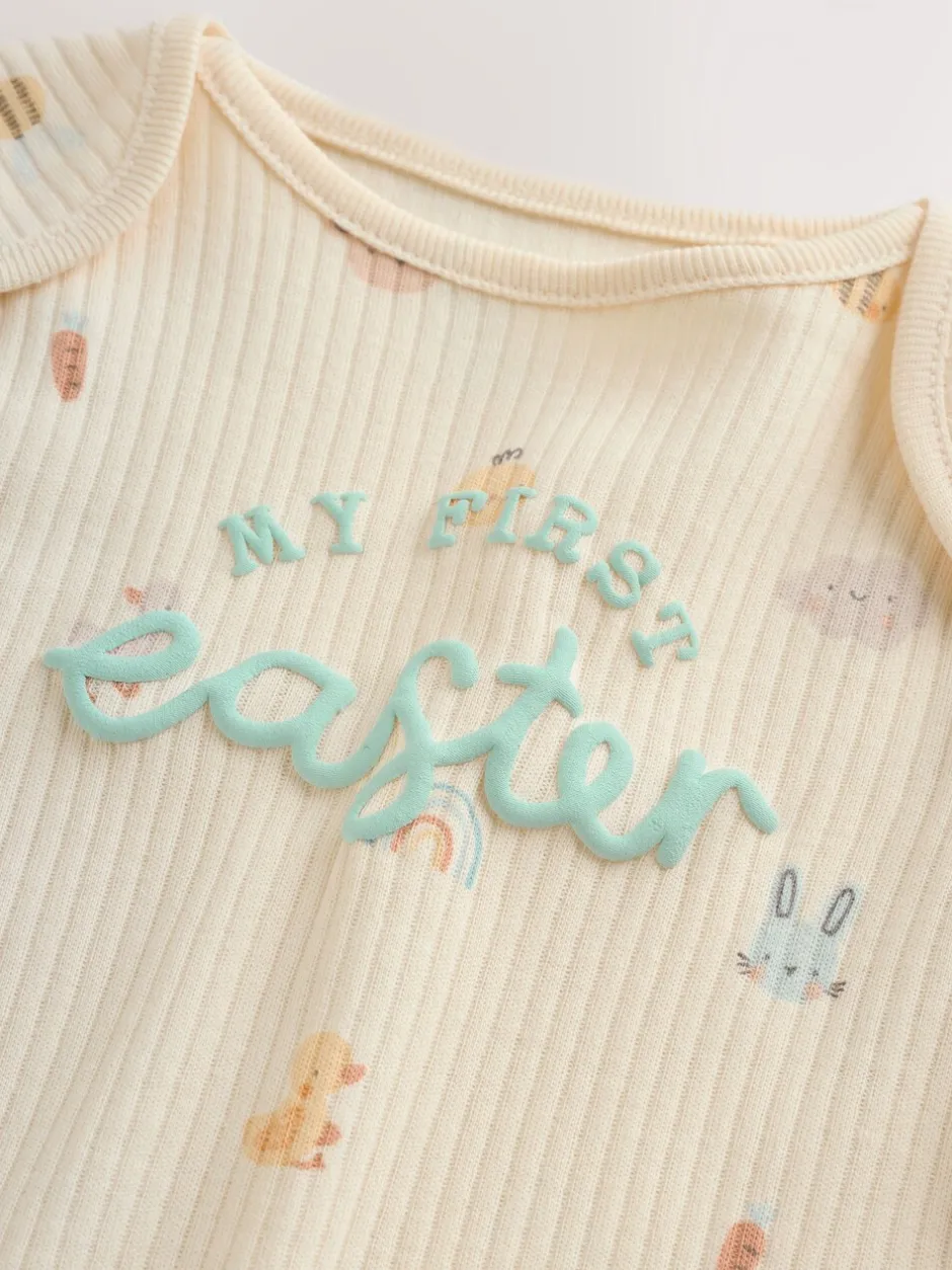 Rompertjes En Hemdjes|Rompertjes En Hemdjes*Next Ecru - My First Easter Long Sleeve Baby Bodysuit