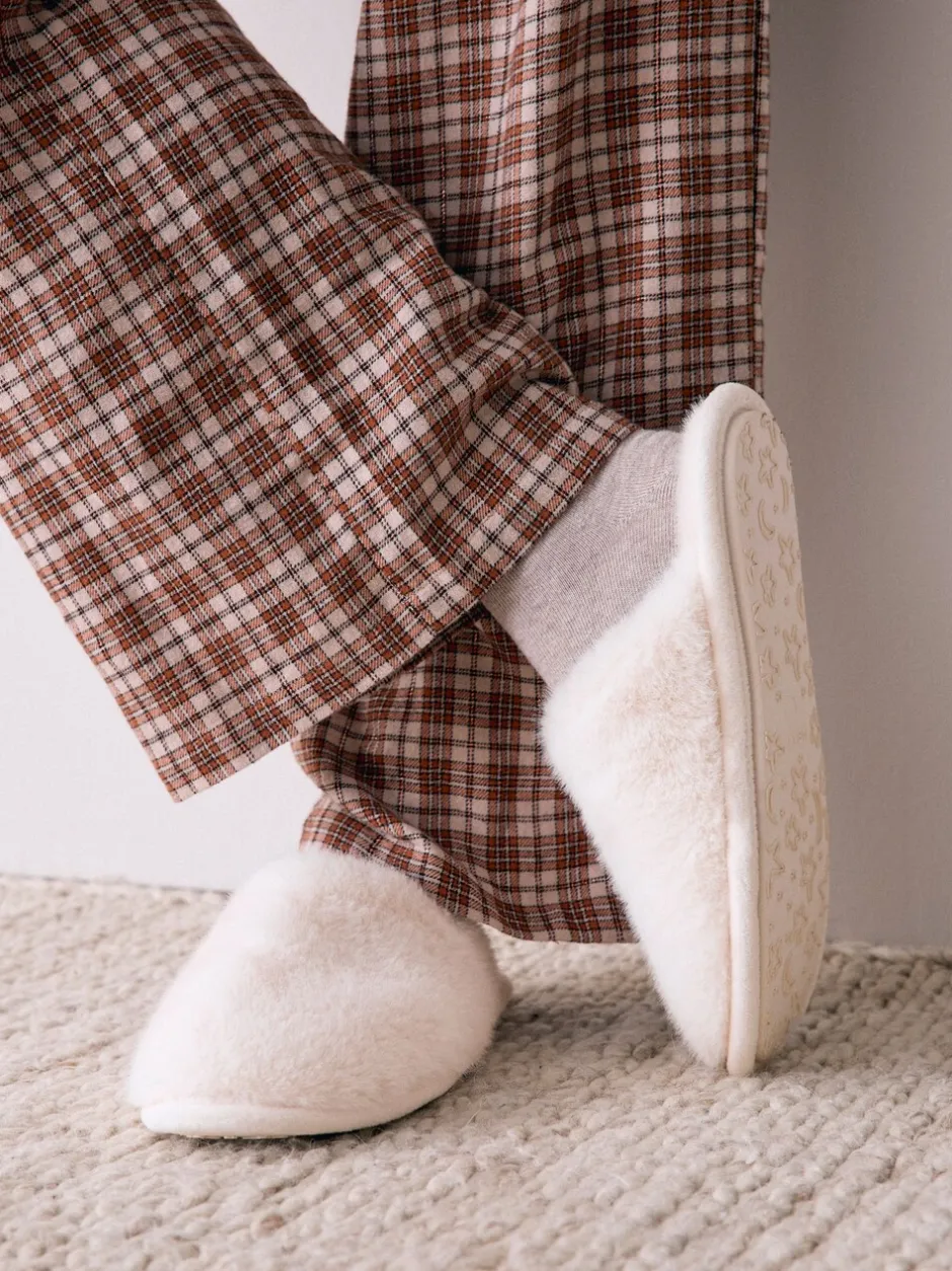 Pantoffels|Next - Pantoffels met imitatiebont Ecru