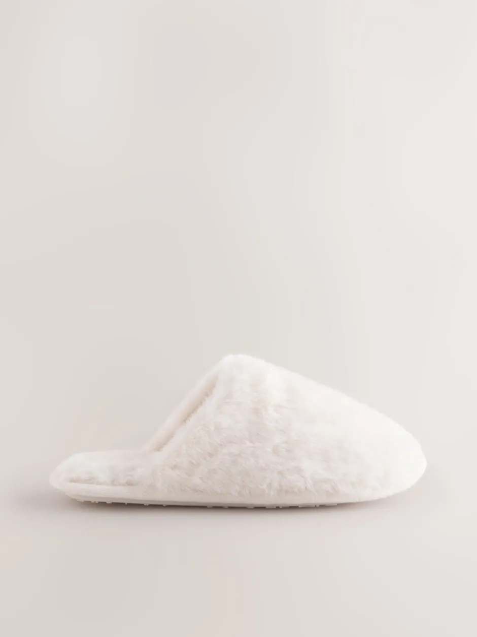 Pantoffels|Next - Pantoffels met imitatiebont Ecru