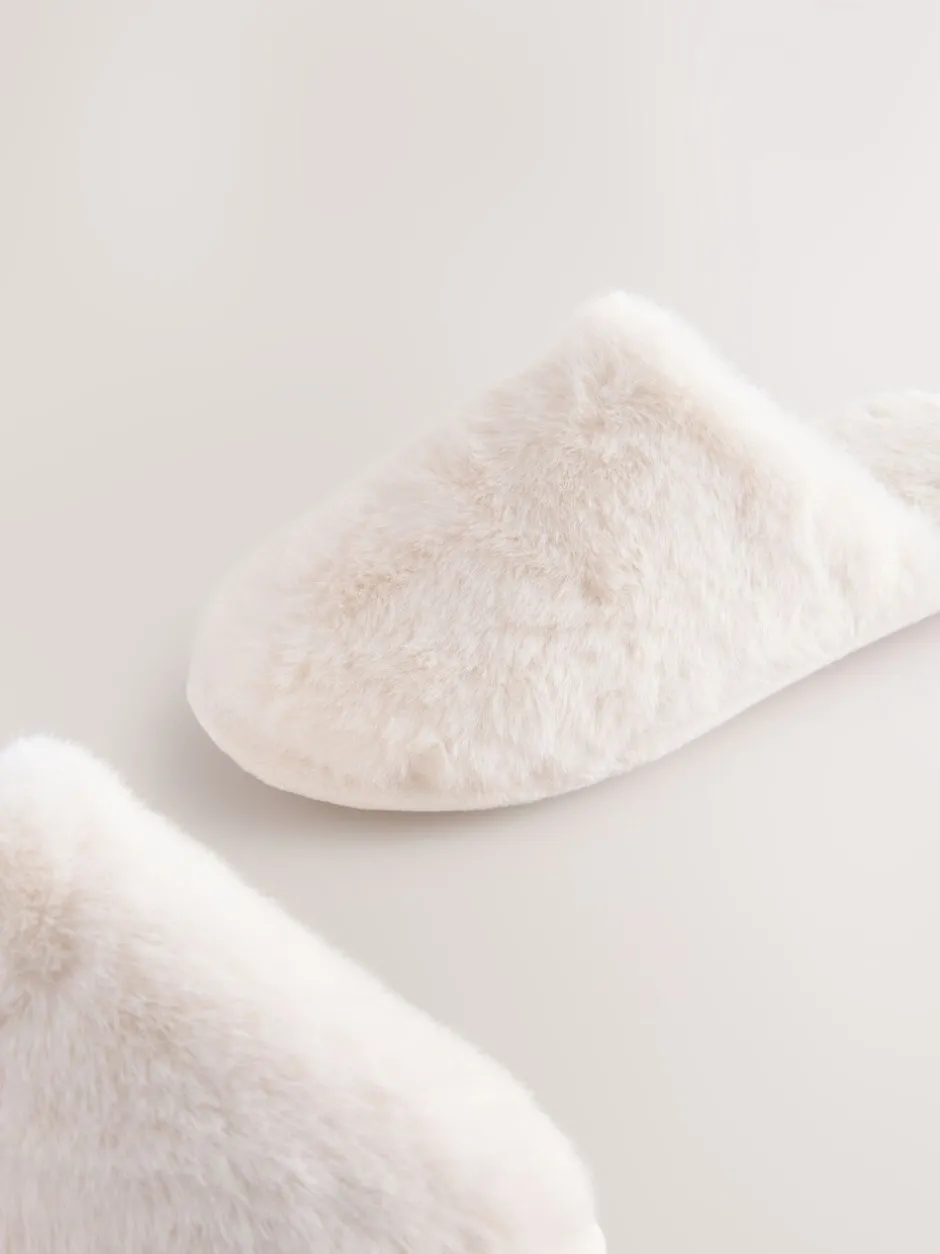 Pantoffels|Next - Pantoffels met imitatiebont Ecru