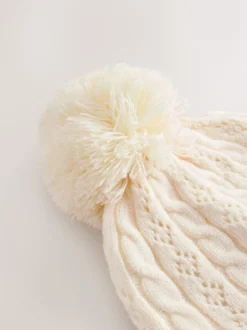 Mutsjes En Antikrabwantjes|Mutsen, Handschoenen En Sjaals*Next - Pointelle kabelgebreide muts met pompon (0mnd-2jr) Ecru