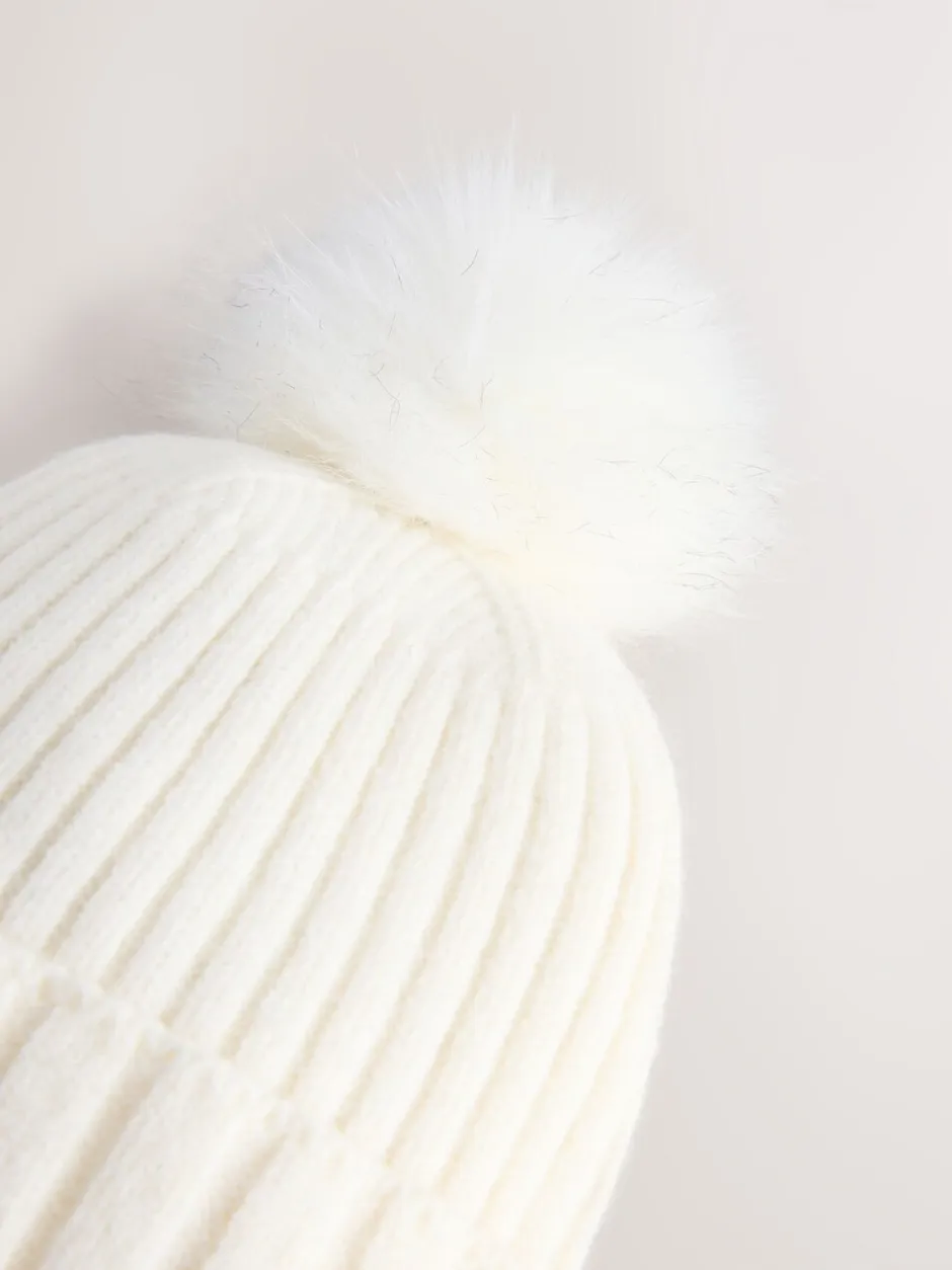 Mutsen, Handschoenen En Sjaals*Next Ecru - Rib Knit Pom Hat